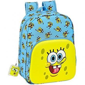 Safta Mochila Infantil Adaptable Carro Bolsillo 3D Bob Esponja Positive Vibes, 260x110x340 mm, Azul Claro/Amarillo