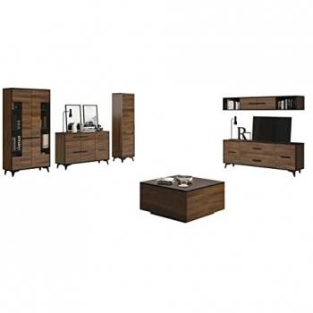 Conjunto de salón Parma D104, Aglomerado laminado y vidrio, color Nogal, con mesa de TV y equipo adicional