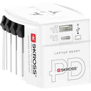 Adaptador de Viaje Universal MUV con Puertos USB-A y USB-C Power Delivery 30W Skross Blanco