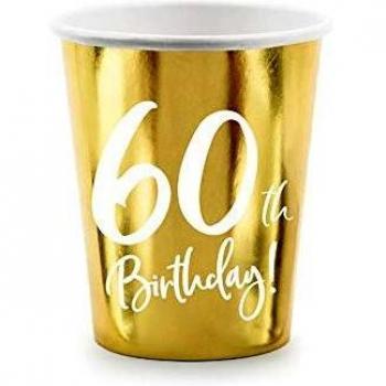 6 vasos de papel dorado para fiesta de 60 cumpleaños