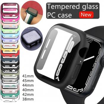 Protector de Pantalla y Funda de Reloj de Vidrio Templado para Apple Watch 8 7 6 SE 5 4 3 2 - Compatible con modelos de 44mm, 40mm,