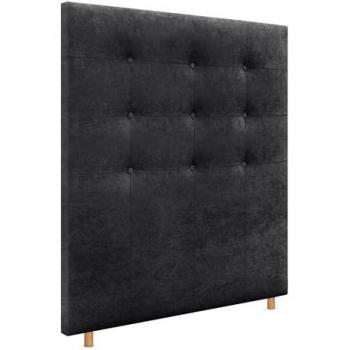 Cabecero Capitoné hasta el Suelo 90x120cm tapizado en Tela y Polipiel Aqualine para Cama Dormitorio (Negro)