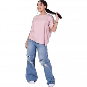 Project X Paris Women's Basic Logo T-Shirt - Ample Fit, Violet/Powder Pink, XS