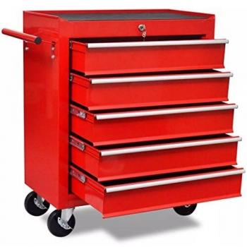 vidaXL Carrito de Herramientas con 5 Cajones Acero Rojo Caja Bricolaje Ruedas