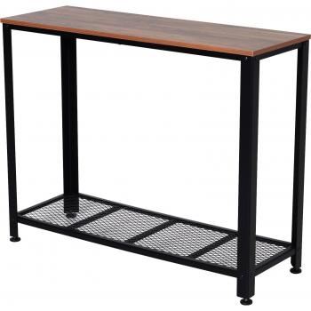 HOMCOM Mesa de Consola Estilo Industrial con Estante Inferior de Malla Metálica, Carga 30 kg, Dimensiones 101x35x80cm, Color Marrón y Negro