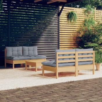 5 Piece Pinewood Garden Lounge Set with Gray Cushions