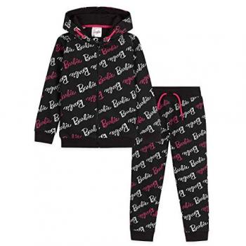 Barbie Chandal Niña Conjunto con Sudadera con Capucha y Cremallera y Pantalón Chándal
