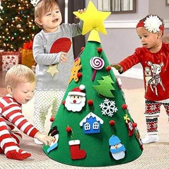 BAKAJI Árbol de Navidad para niños de Fieltro con 15 Adornos navideños + Estrella de Cometa aplicables tamaño 70 x 50 cm Color Verde decoración Navidad Juguete Dormitorio