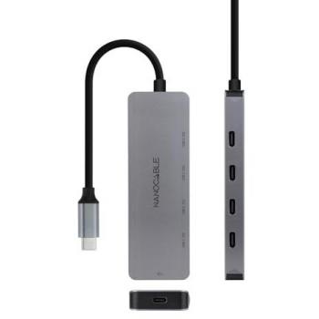Hub USB-C 4 Puertos Hembra + PD 100W, Aluminio Gris, 10 cm, USB 3.2 Gen 2x1, Compatible con Windows, MacOS y Linux