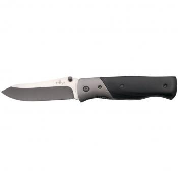 THIRD Navaja 103682, Mango de Madera, Hoja de Acero INOX 420 de 10.4 cm, virola y Corte de Hoja bañada en Titanio. con Funda de Nylon.