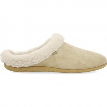 Hot Potatoes Zapatillas de Casa Abiertas Beige con Detalle de Pelo Trumau