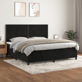Cama box spring con colchón de muelles en terciopelo negro 200x200 cm