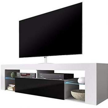 Mueble TV Bianko 140 cm - Blanco Mate / Negro Brillo con Iluminación LED - Estilo Moderno para Sala de Estar