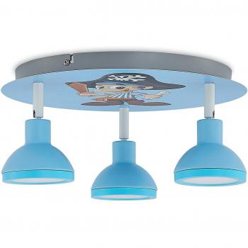 Lindby Roxas plafón infantil pirata, lámpara de techo en azul hecha de metal con 3 llamas GU10 para cuarto de niños