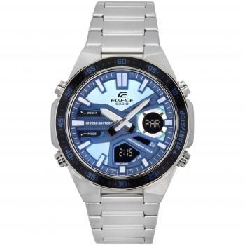 Casio Edifice Quartz Men's Watch - Analog-Digital, Stainless Steel, Blue Dial, 100M Water Resistant