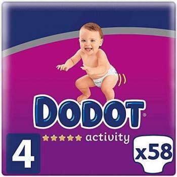 DODOT Activity Pañales Talla 4, 9-14 Kg, con Ajuste Resistente, Blanco, 58 Pañales