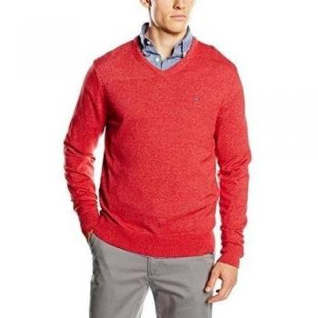 Tommy Hilfiger Cotton Htr 14Gauge V-Nk Cf - Jersey para hombre, color rojo