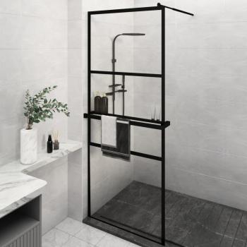 Mampara de ducha con estante de vidrio ESG y aluminio negro 80x195 cm