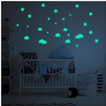Adhesivos de pared fosforescente9 Nubes y 18 Estrellas