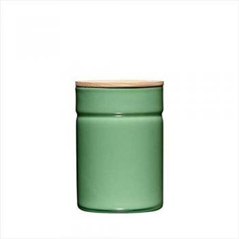 Tarro de Almacenamiento Riess 525 ml en Esmalte Verde con Tapa de Madera