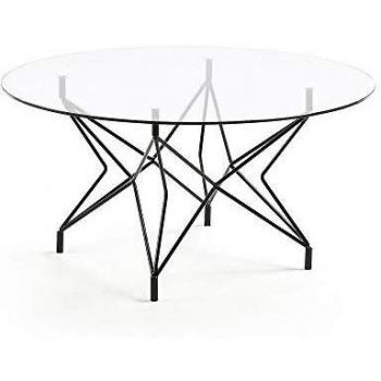 Kave Home - Mesa de Centro Kovacks Redonda Ø 90 cm de Cristal y Estructura de Acero en Negro