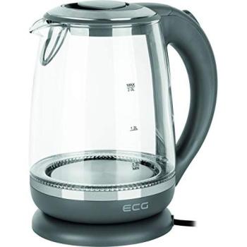 Hervidor Eléctrico ECG RK 2020 de Vidrio Gris, 2 L, 2200 W, Función de Mantenimiento del Calor
