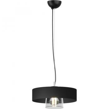 Lámpara colgante Babilon con doble pantalla, plafón colgante cilíndrico negro, cristal ahumado 29cm