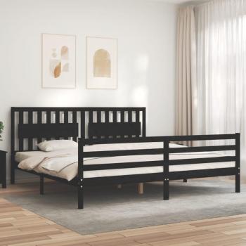 Estructura de cama con cabecero de madera maciza negra 200x200 cm Vidaxl