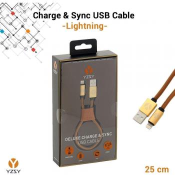 YZSY Deluxe - Cable de Conexión [ Sincro y Carga ] para Dispositivos Apple, USB a Lightning - Brown Leather 25cm