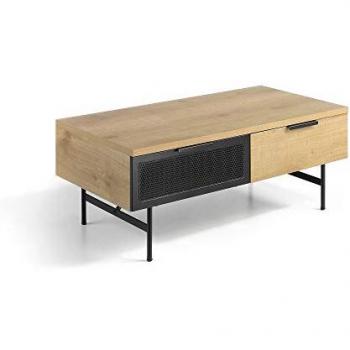 Mesa de Centro Bradley Roble/Negro 110x60x43cm Diseño Rústico MDF/Metal