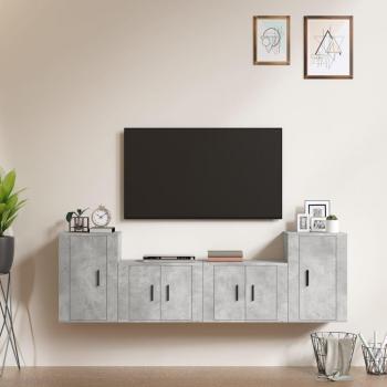 Set de muebles para TV de 4 piezas en madera contrachapada gris con acabado de hormigón