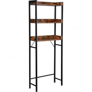 Estante de Inodoro VASAGLE con 3 Estantes, Ahorra Espacio, Montaje Fácil, Soporte de Lavadora, Estilo Industrial Marrón Rústico y Negro