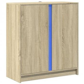 Aparador con LED de madera de ingeniería roble Sonoma 77x34x85 cm, color marrón, mueble de almacenaje y cocina