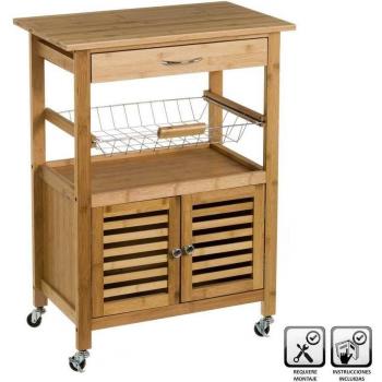 Carro de cocina con armario de bambú marrón nórdico de 60x36x80 cm