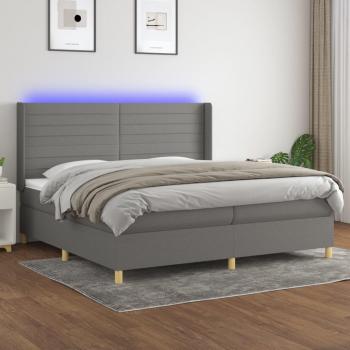 Colchón box spring suave con luces LED, tela gris oscuro, 200x200cm
