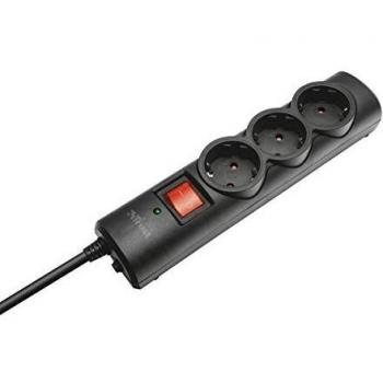 Trust 21056 - Regleta de Tres Tomas con protección de sobretensiones, Negro