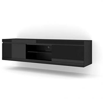 Mueble TV NET 180 cm con 3 puertas abatibles en madera - Negro brillante