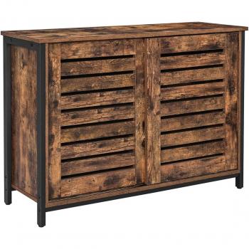 Aparador con Puertas Corredizas en Estilo Industrial - Armario de Cocina, Cómoda para Sala de Estar, Oficina en Casa, Estructura de Acero, Marrón Rústico y Negro