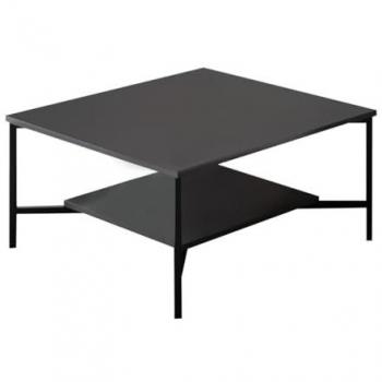 Mesa de centro industrial cuadrada negra Tromso con diseño minimalista, espacio de almacenamiento práctico y estantería bajo bandeja