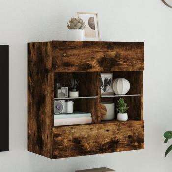 Mueble TV de pared con luces LED en Roble Ahumado, dimensiones 58,5x30x60,5 cm