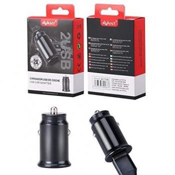 Cargador Coche AVANT Connect | Cargador mechero | Doble Puerto USB | Cargador movil con Carga rapida | Negro