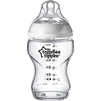 Tommee Tippee Closer to Nature Glass Baby Bottle, Slow Flow Breast-Like Teat with Anti-Colic Valve, 250ml, Pack of 1, Clear