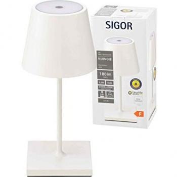 Lámpara de mesa LED a batería Nuindie Mini 25cm blanca nieve IP54 2,2W 2700K