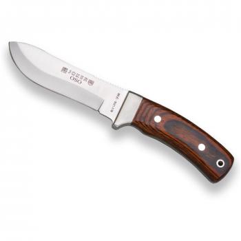 Cuchillo de caza Joker Oso CR49 con hoja de 12 cm MOVA, mango de madera roja Estamina y funda de cuero marrón - Ideal para pesca, caza, camping y senderismo