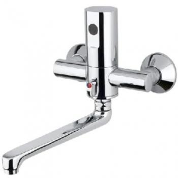 Mezclador de agua a fotocélula biforo de pared exterior con alimentación por batería 6V