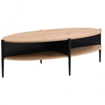 Mesa de centro ovalada con 4 estantes en MDF y metal - Natural claro y negro - EVARO