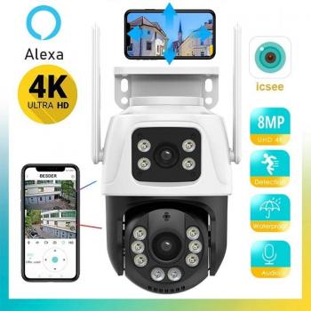 Cámara IP de Vigilancia Wifi 8MP PTZ con Visión Nocturna Exterior, Detección Humana, Pantalla Doble y Protección de Seguridad 4MP