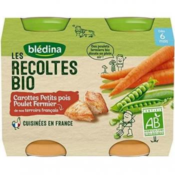 Puré Bio de Zanahorias, Guisantes y Pollo de Corral 4-6 meses 2x200g