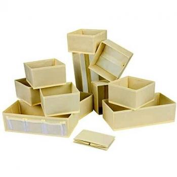 DIMJ Organizador Cajones Juego de 12 Cajas Almacenaje Plegables de Tela Para Guardar Ropa, Cajas Organizadoras de Almacenamiento de Cajones Divisores para Sujetadores, Calcetines, Ropa Interior（beige）
