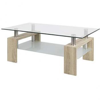 Mesa de centro Missouri, 110 cm (ancho) x 45 cm (alto), color Cambrian, mesa de cristal
